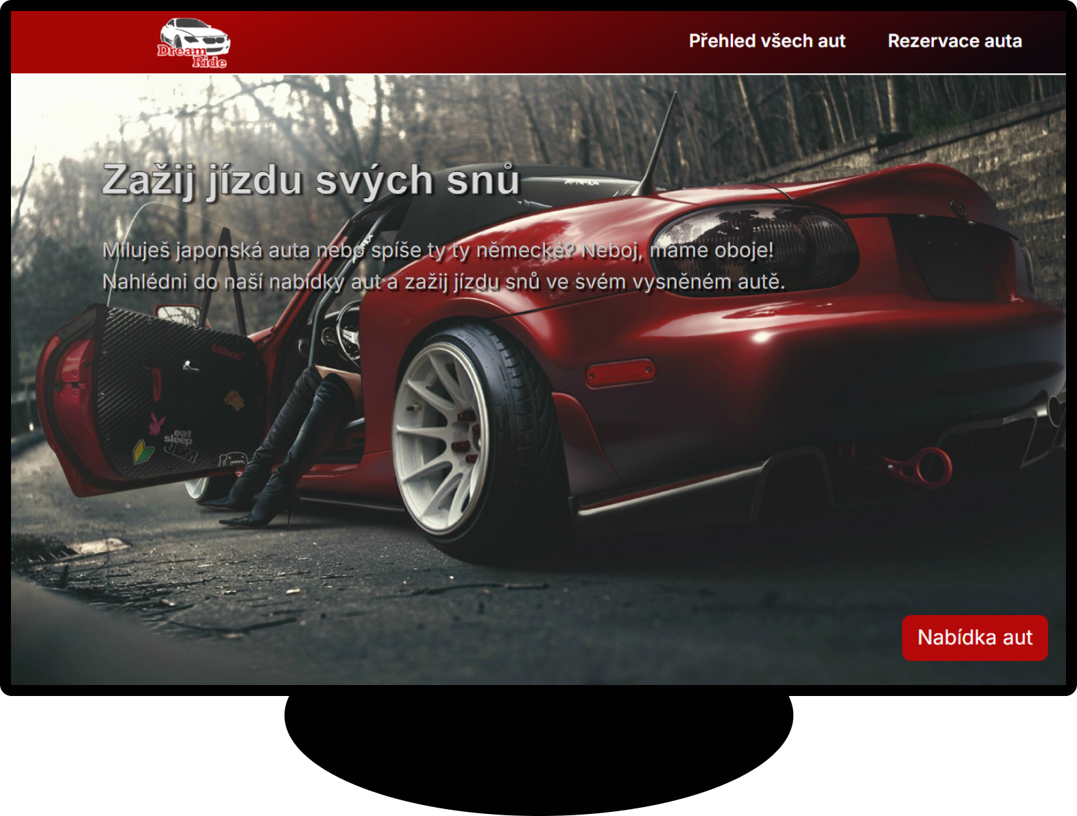 Preview of website for fictional car rental Dream Ride